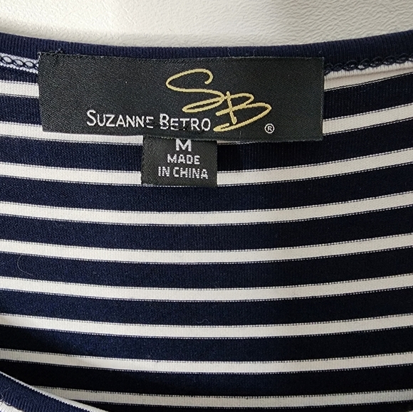 Suzanne Betro Top Short Sleeve Navy and White Striped Peplum Tee Size Medium - Picture 3 of 9